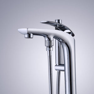 Free Standing Bathroom Tub Faucet Floor Mount Tub Filler Hand Shower Mixer Tap CZ395004