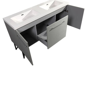 ANNECY 60" DOUBLE, BRUSHED ALUMINUM, TWO DOORS, ONE DRAWER, BATHROOM VANITY